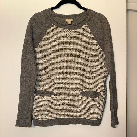 J. Crew Women’s Gray with Multicolor Speckles Sweater Pockets Wool Blend Size Sm - Picture 1 of 11